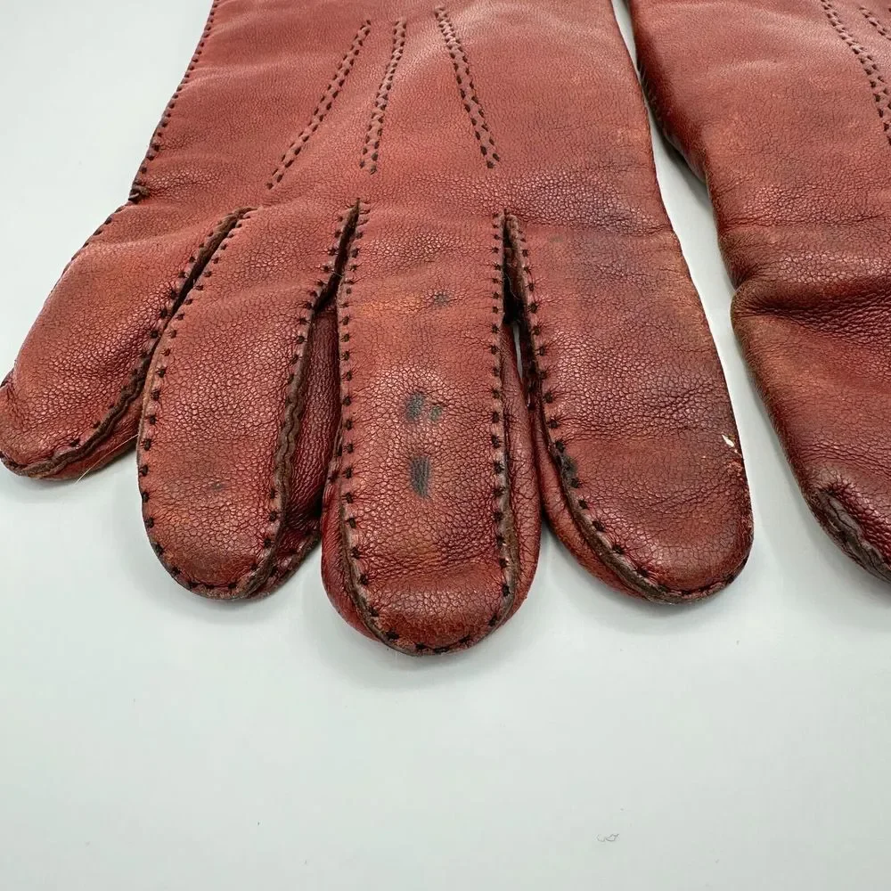 Vintage Leather Fur Lined Driving Gloves Brown 9.5 Made In‎ France Soft Luxury